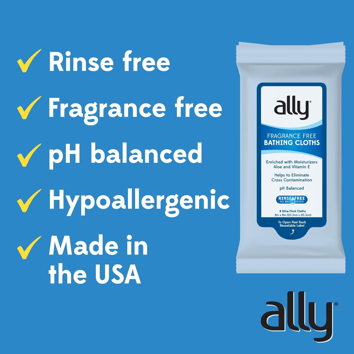 Ally Ultra-Thick Body Wipes with Aloe (12 Pk of 8 Wet Wipes)
