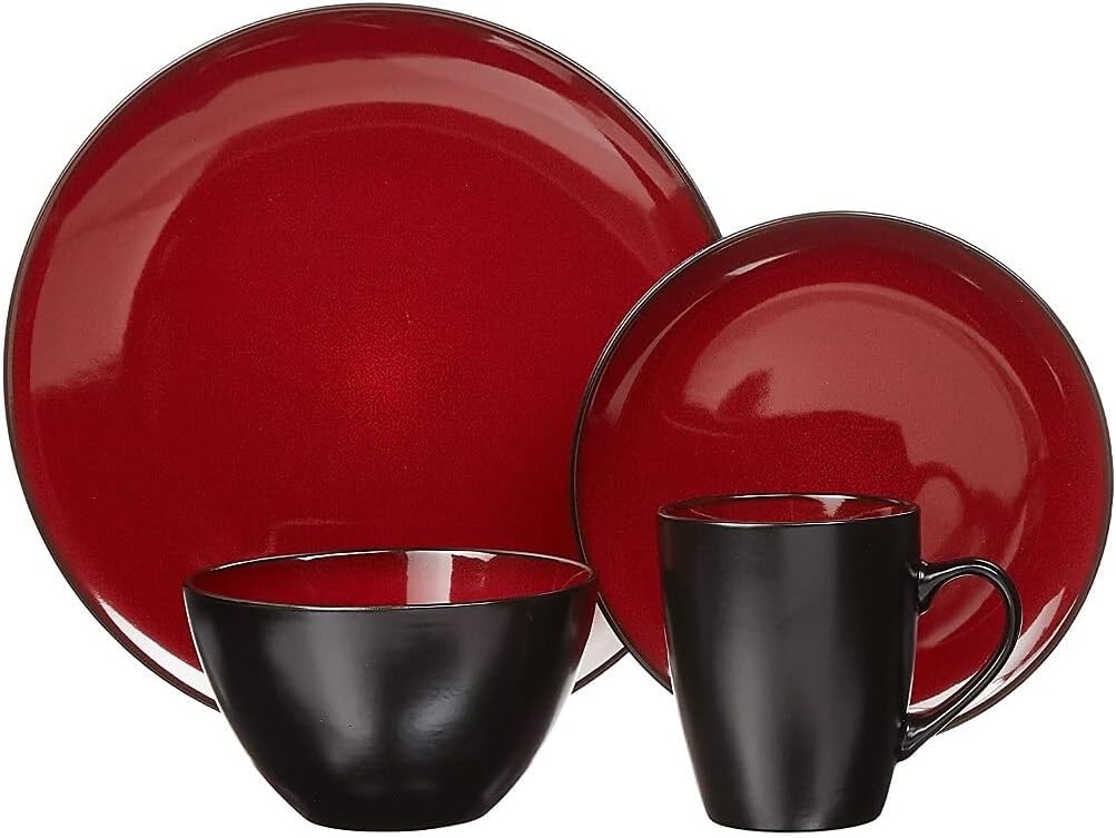 Gibson Soho Lounge Round Reactive Glaze Stoneware Dinnerware Set, Service for 4 (16pc), Red