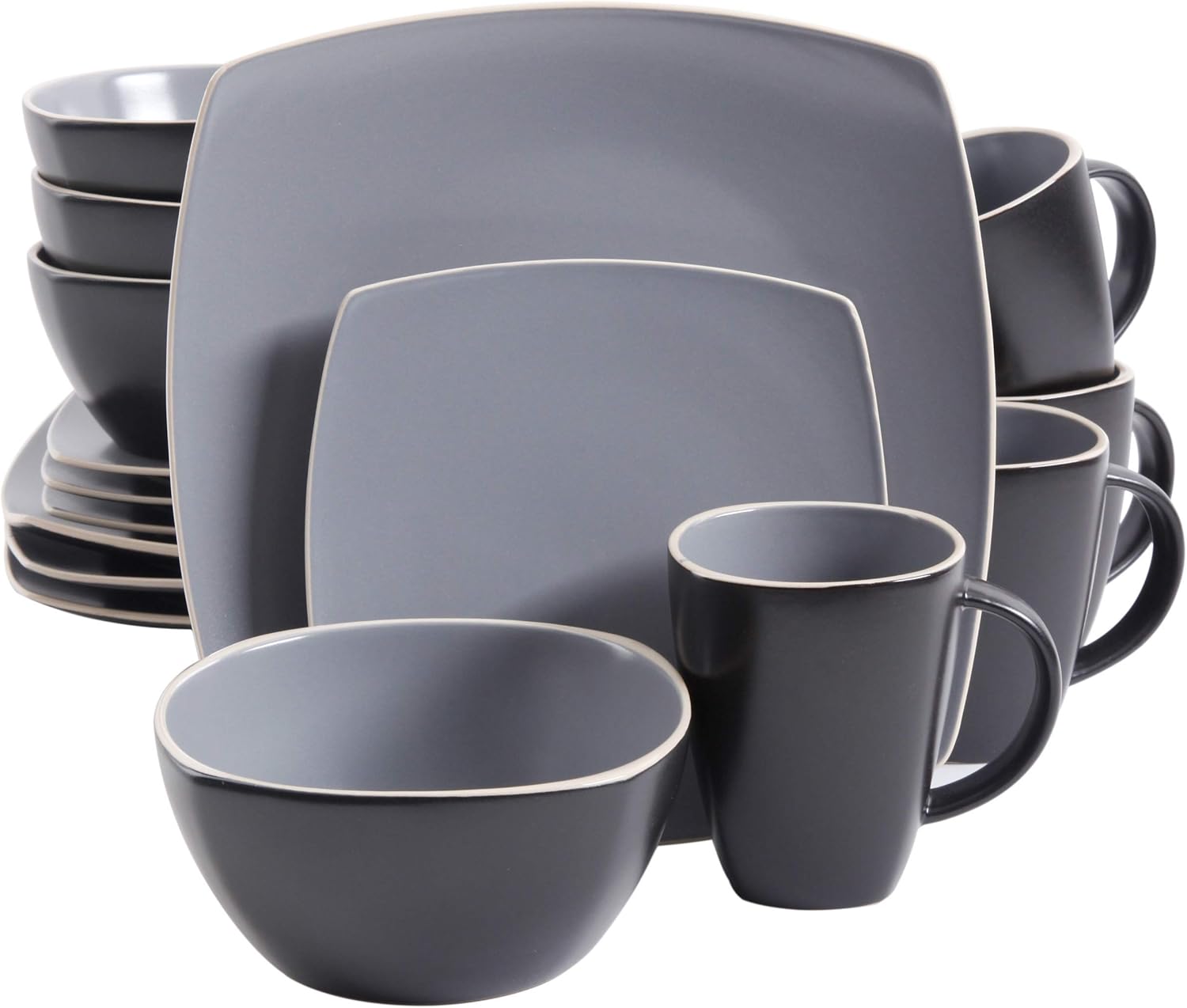 Gibson Elite Soho Lounge Dinnerware Set, Service for 4 (16pcs), Matte Gray