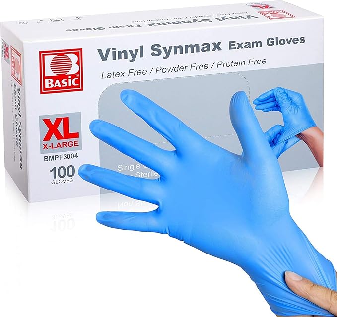 Synthetic Vinyl Exam Gloves - Latex-Free & Powder-Free - X-Large (Box of 100) Blue