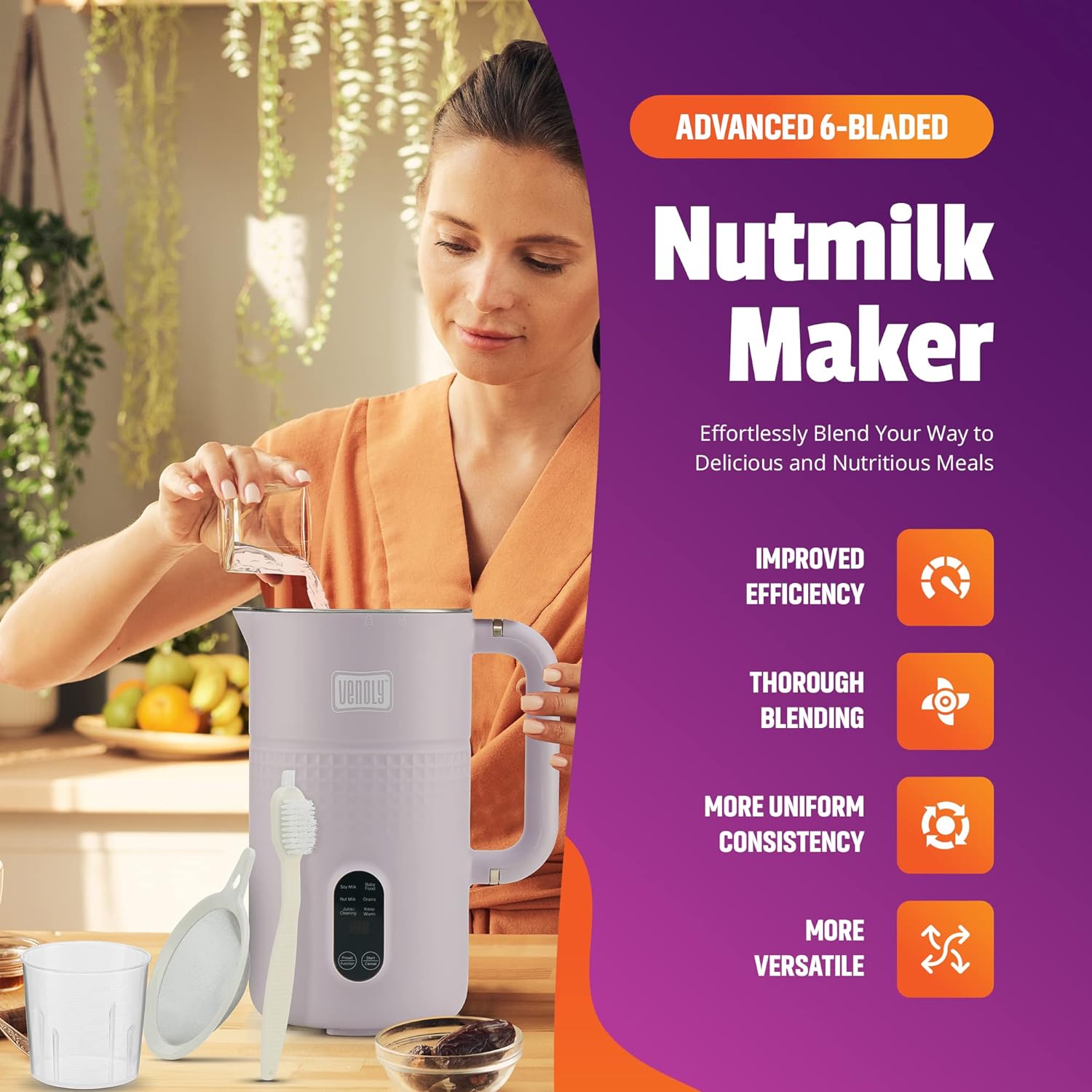 Nut Milk Maker Machine - Venoly Venoly Purple, White