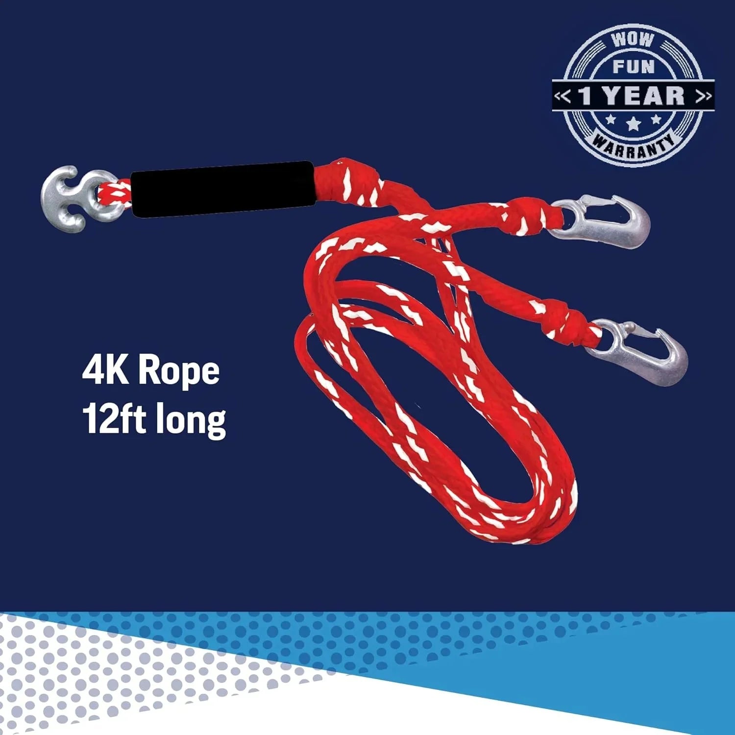 Sports 4K Tow Harness Rope 12' Y-Connector for Watersports, Towables and Boating