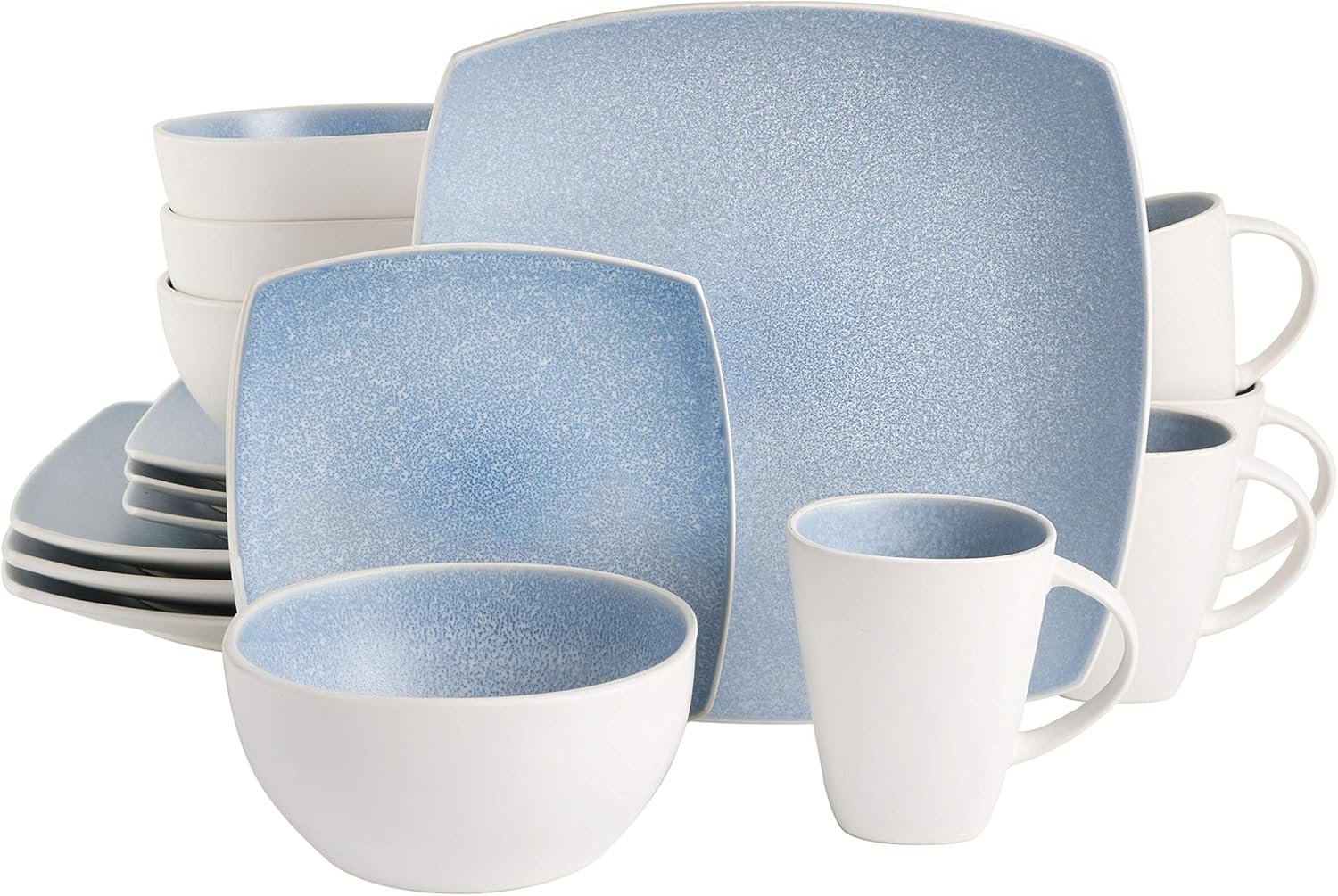 Gibson Soho Lounge Square Reactive Glaze Stoneware Dinnerware Set, Service for 4 (16pc), Aqua Blue