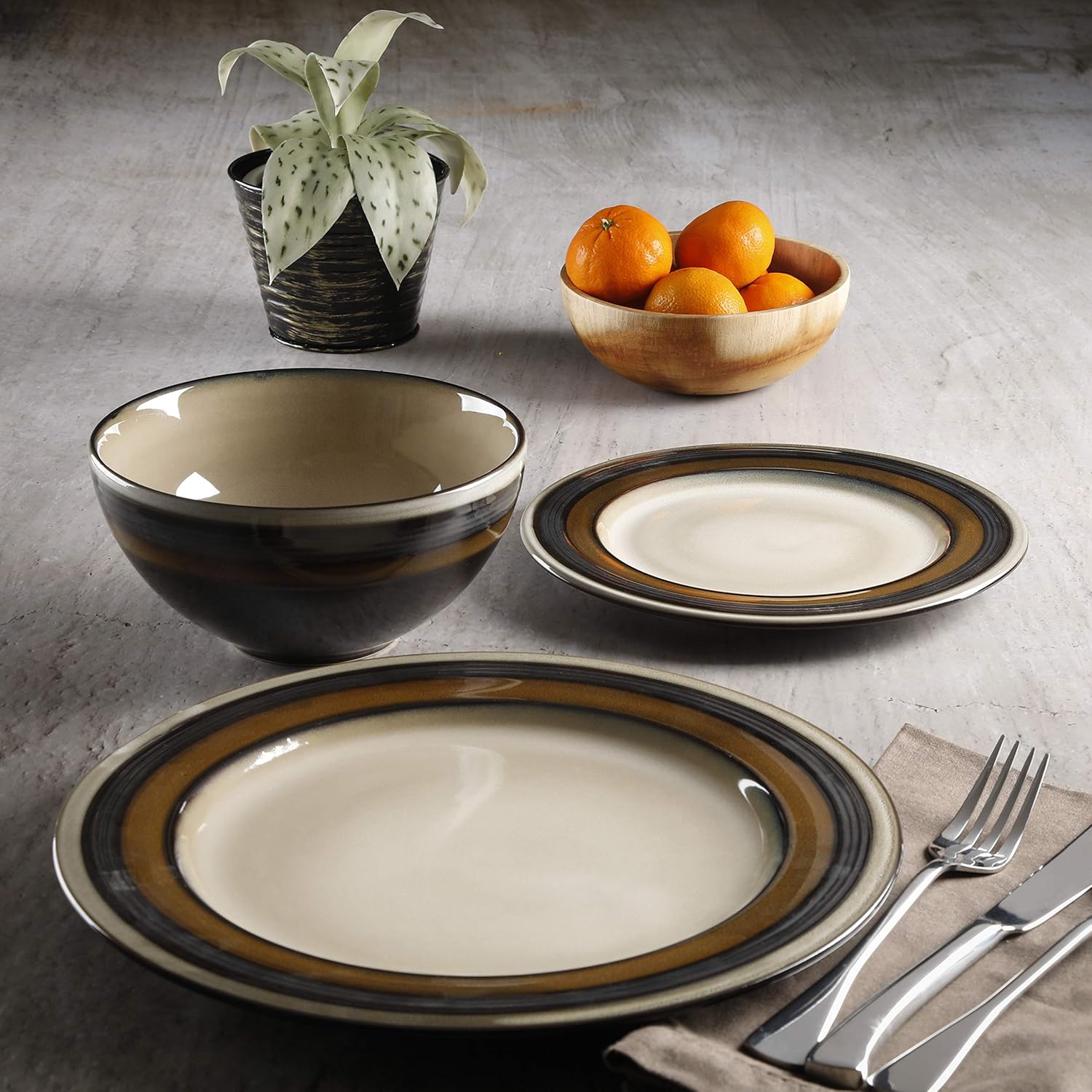 Gibson Elite Everston 12 Piece Dinnerware Set, Brown