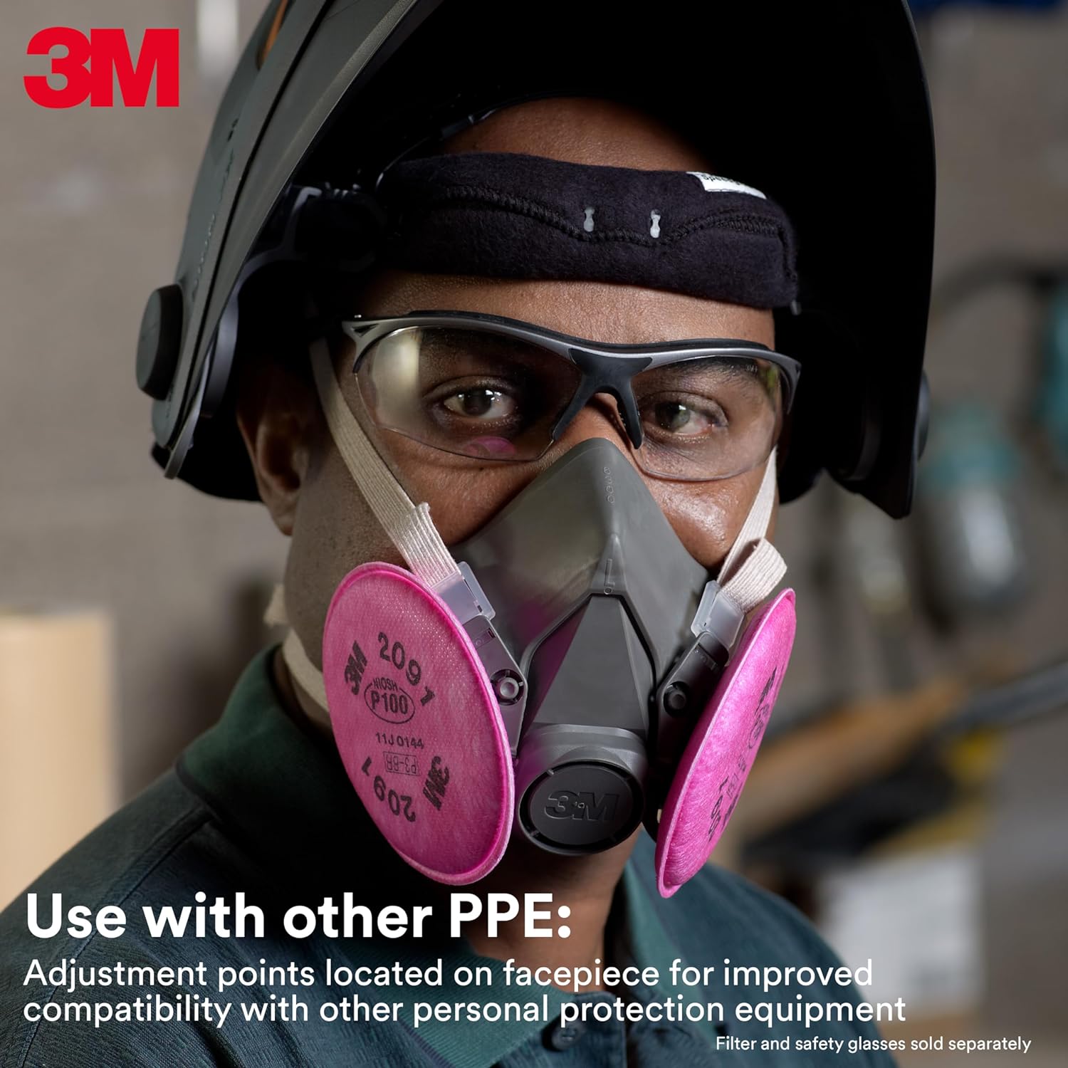 3M Half Facepiece Reusable Respirator 6100, NIOSH, Four-Point Harness (Small)