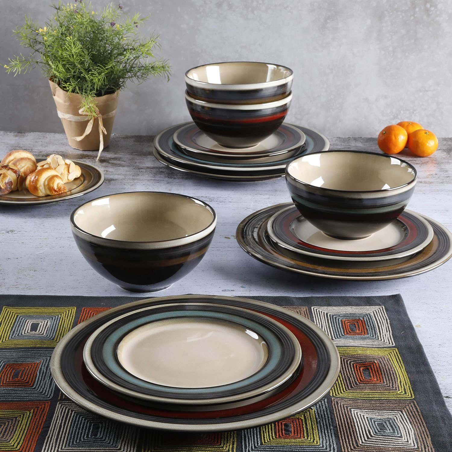 Gibson Elite Everston 12 Piece Dinnerware Set, Brown