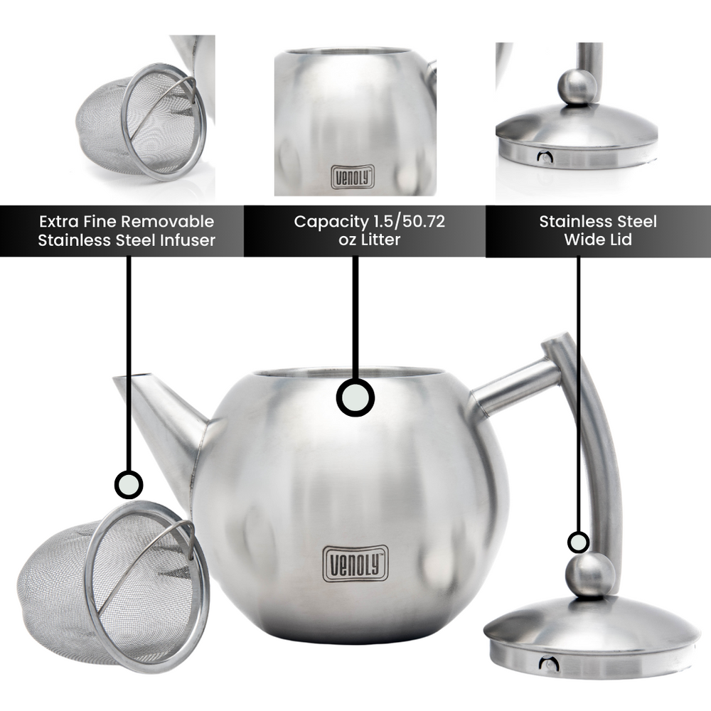 Shop Stainless Steel Tea Pot 1 Liter Online in USA | Venoly